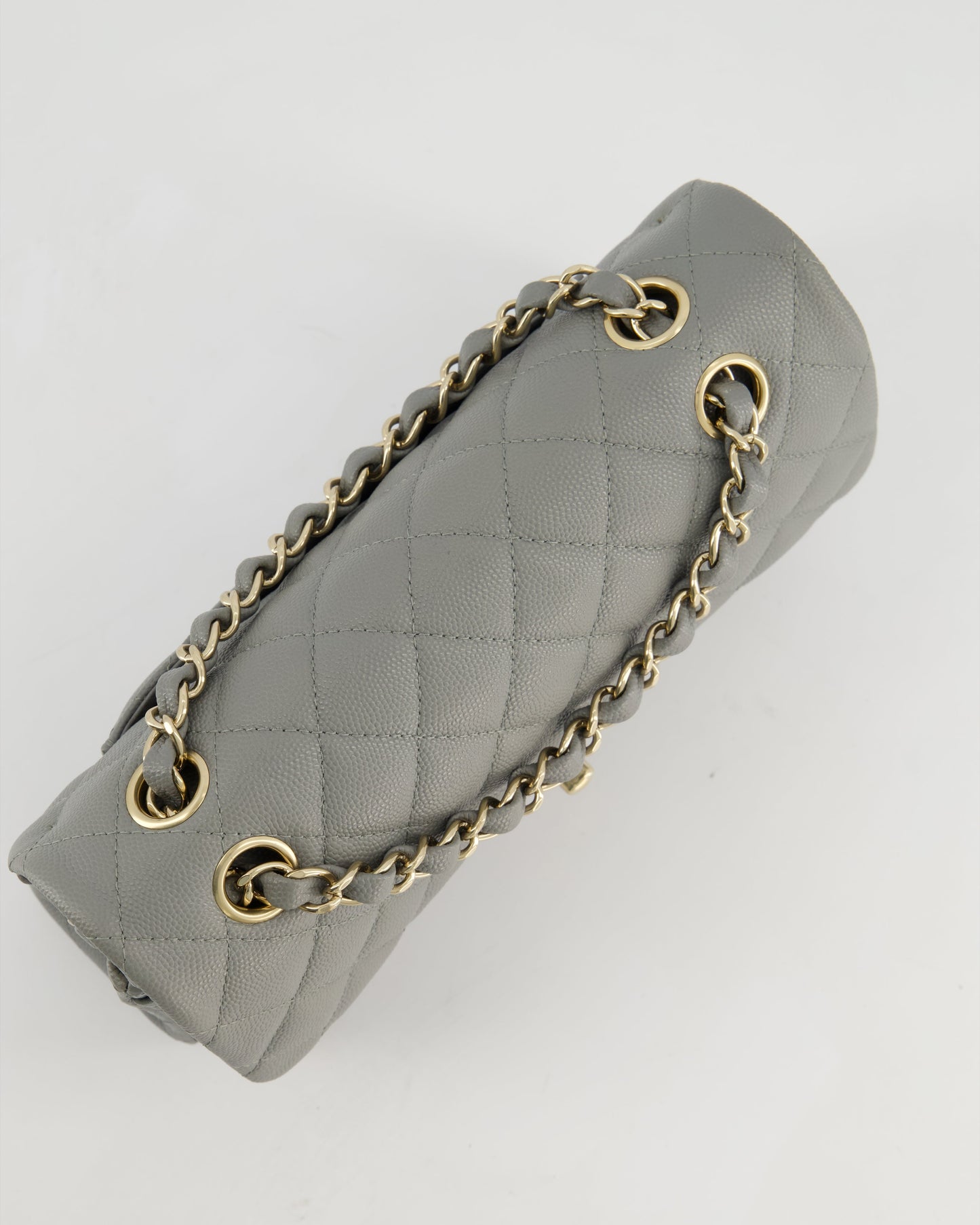 *HOT & RARE* Chanel Stone Grey Small Classic Double Flap Bag in Caviar Leather with Champagne Gold Hardware