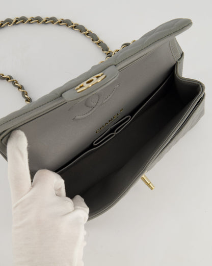*HOT & RARE* Chanel Stone Grey Small Classic Double Flap Bag in Caviar Leather with Champagne Gold Hardware