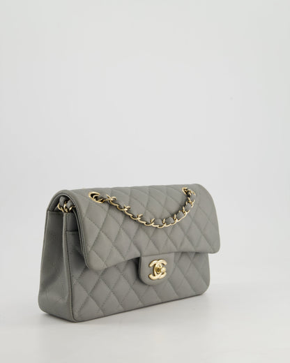 *HOT & RARE* Chanel Stone Grey Small Classic Double Flap Bag in Caviar Leather with Champagne Gold Hardware