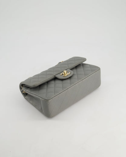 *HOT & RARE* Chanel Stone Grey Small Classic Double Flap Bag in Caviar Leather with Champagne Gold Hardware