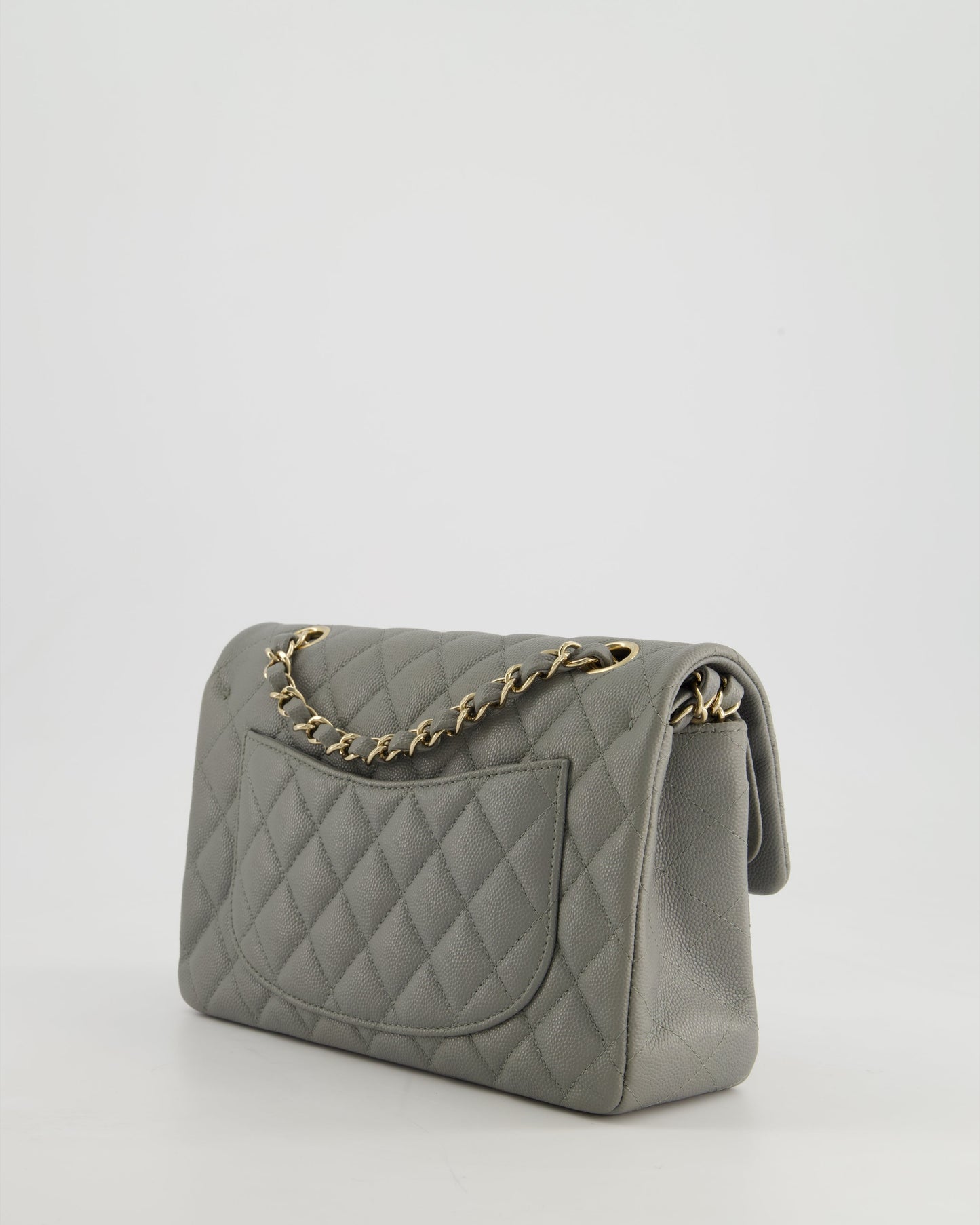 *HOT & RARE* Chanel Stone Grey Small Classic Double Flap Bag in Caviar Leather with Champagne Gold Hardware