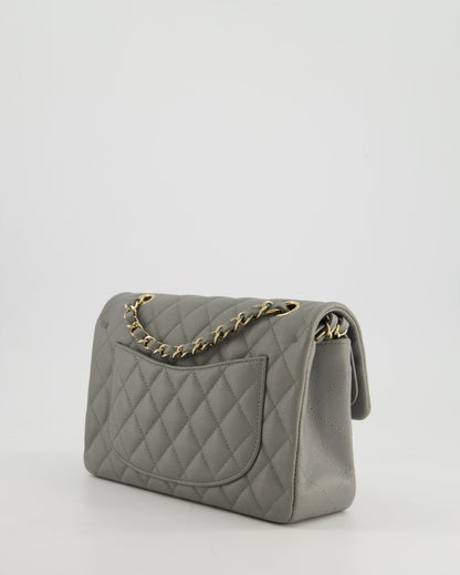 *HOT & RARE* Chanel Stone Grey Small Classic Double Flap Bag in Caviar Leather with Champagne Gold Hardware