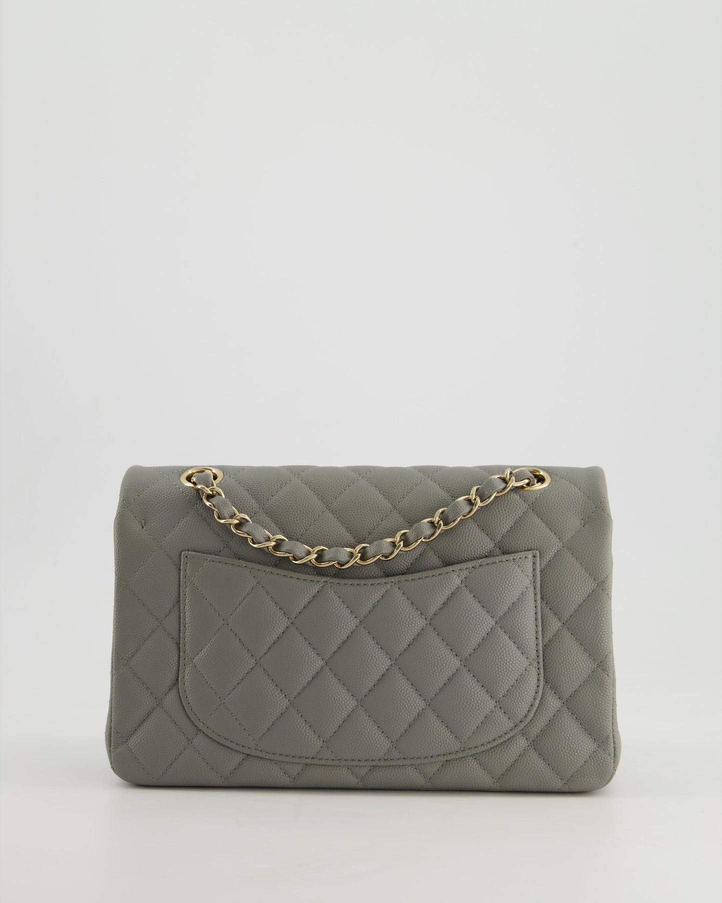 *HOT & RARE* Chanel Stone Grey Small Classic Double Flap Bag in Caviar Leather with Champagne Gold Hardware