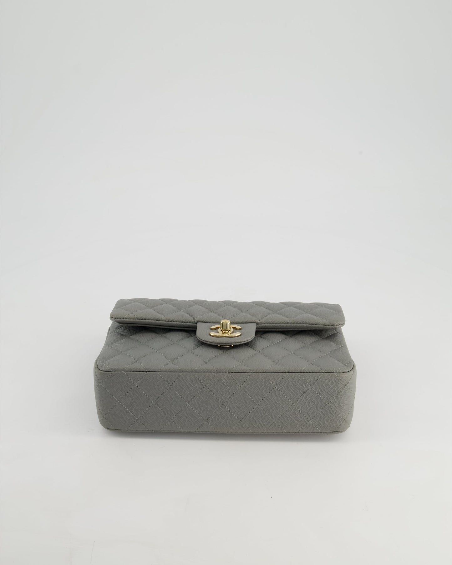 *HOT & RARE* Chanel Stone Grey Small Classic Double Flap Bag in Caviar Leather with Champagne Gold Hardware