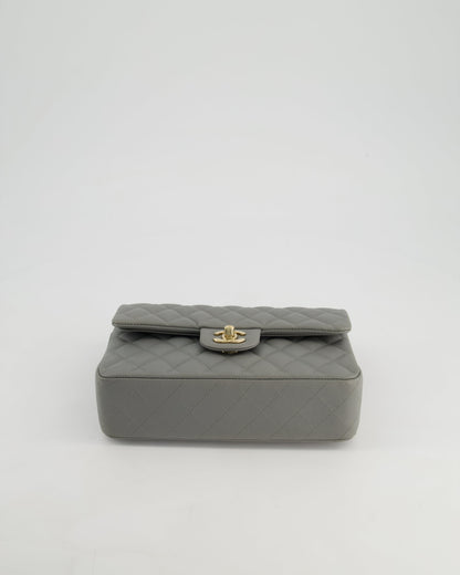 *HOT & RARE* Chanel Stone Grey Small Classic Double Flap Bag in Caviar Leather with Champagne Gold Hardware