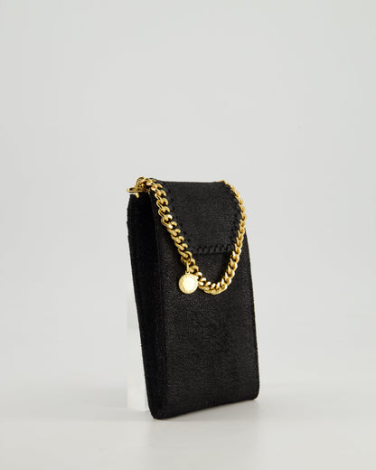Stella McCartney Black Vegan Leather Falabella Cross-Body Phone Pouch with Gold Chain Detail