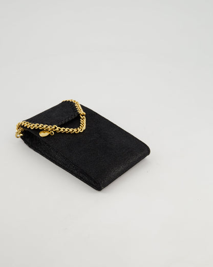 Stella McCartney Black Vegan Leather Falabella Cross-Body Phone Pouch with Gold Chain Detail