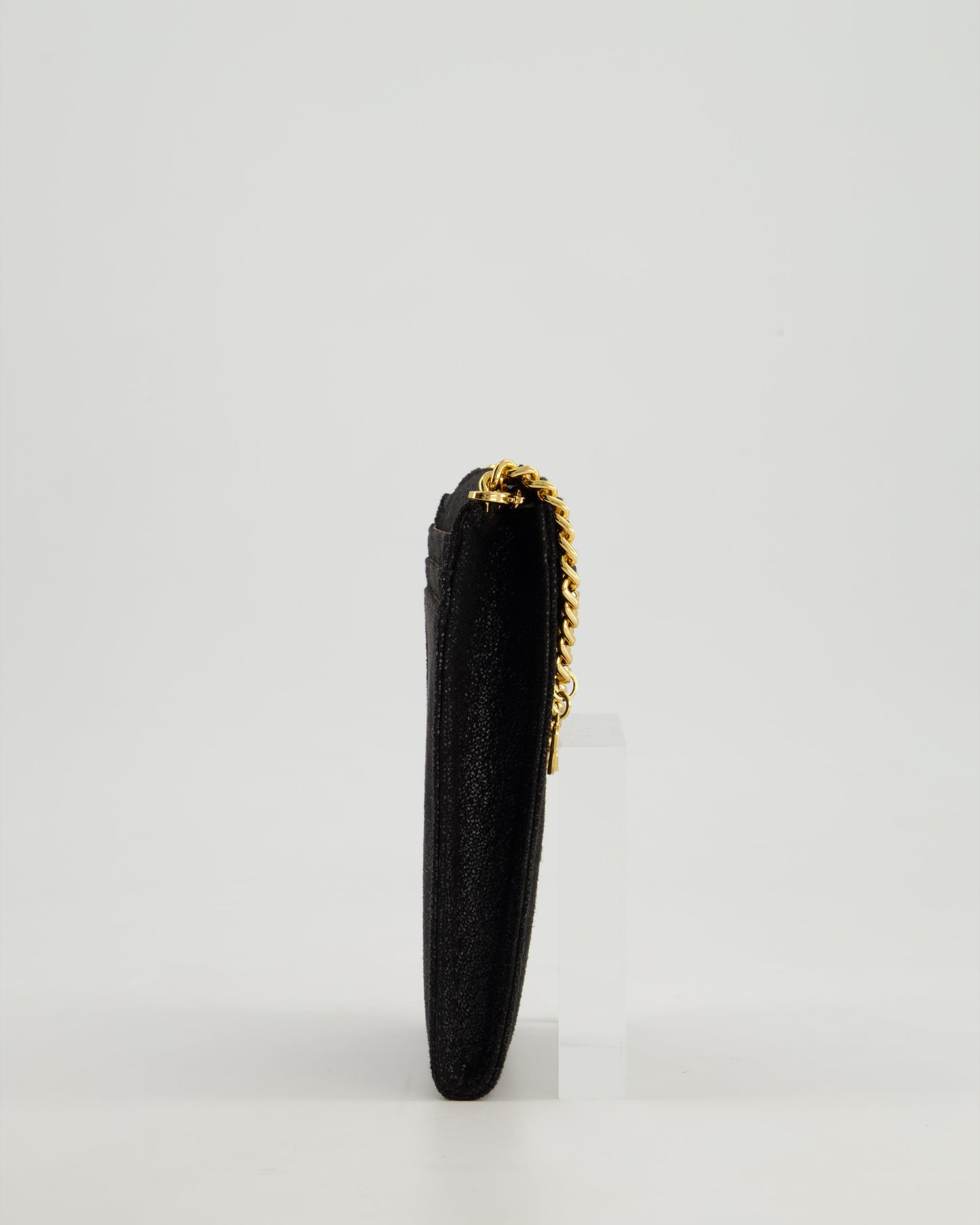 Stella McCartney Black Vegan Leather Falabella Cross-Body Phone Pouch with Gold Chain Detail