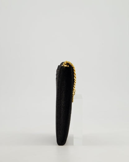 Stella McCartney Black Vegan Leather Falabella Cross-Body Phone Pouch with Gold Chain Detail