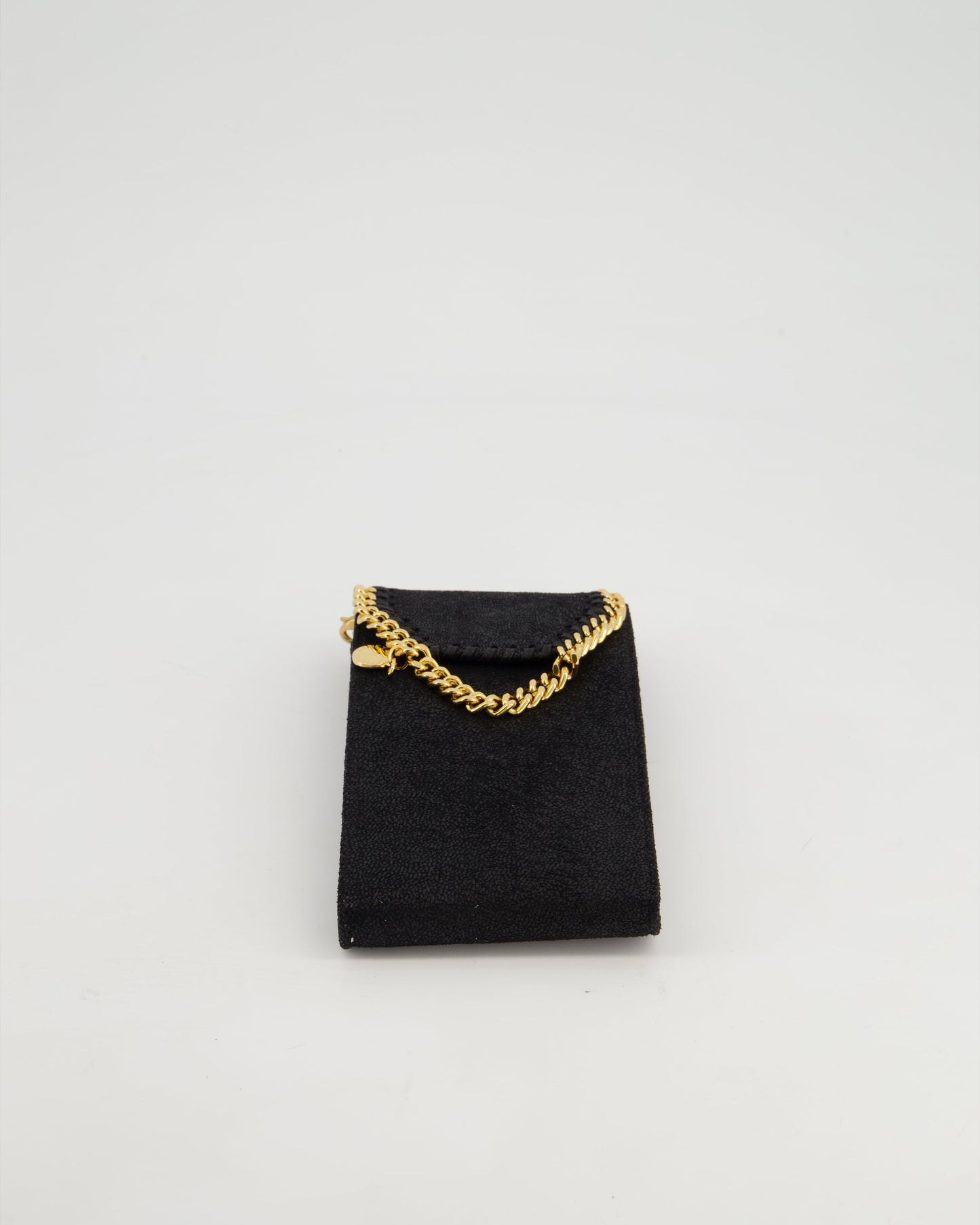 Stella McCartney Black Vegan Leather Falabella Cross-Body Phone Pouch with Gold Chain Detail