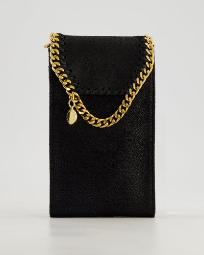 Stella McCartney Black Vegan Leather Falabella Cross-Body Phone Pouch with Gold Chain Detail