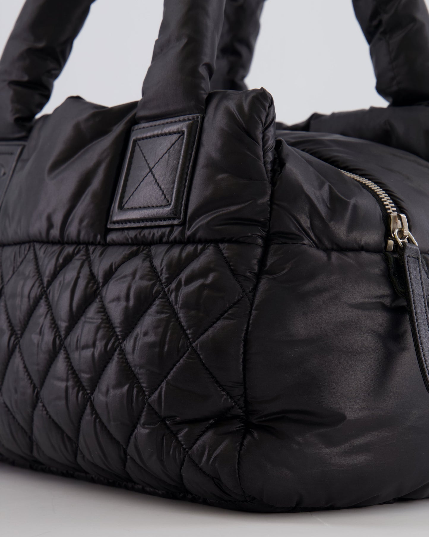 Chanel Black Coco Cocoon Bag in Nylon and Silver Hardware with Leather CC Details