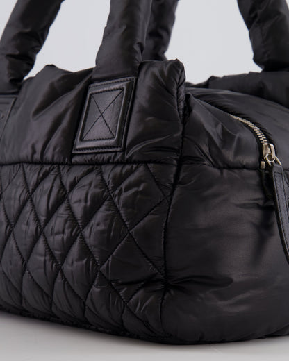Chanel Black Coco Cocoon Bag in Nylon and Silver Hardware with Leather CC Details