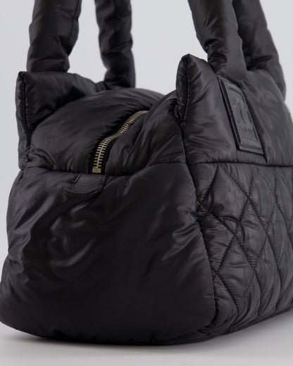 Chanel Black Coco Cocoon Bag in Nylon and Silver Hardware with Leather CC Details