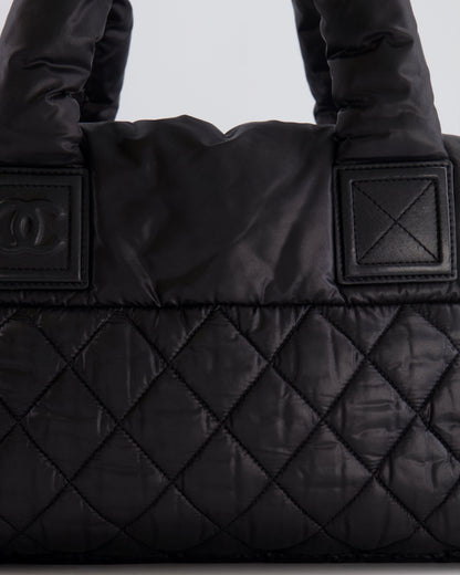Chanel Black Coco Cocoon Bag in Nylon and Silver Hardware with Leather CC Details