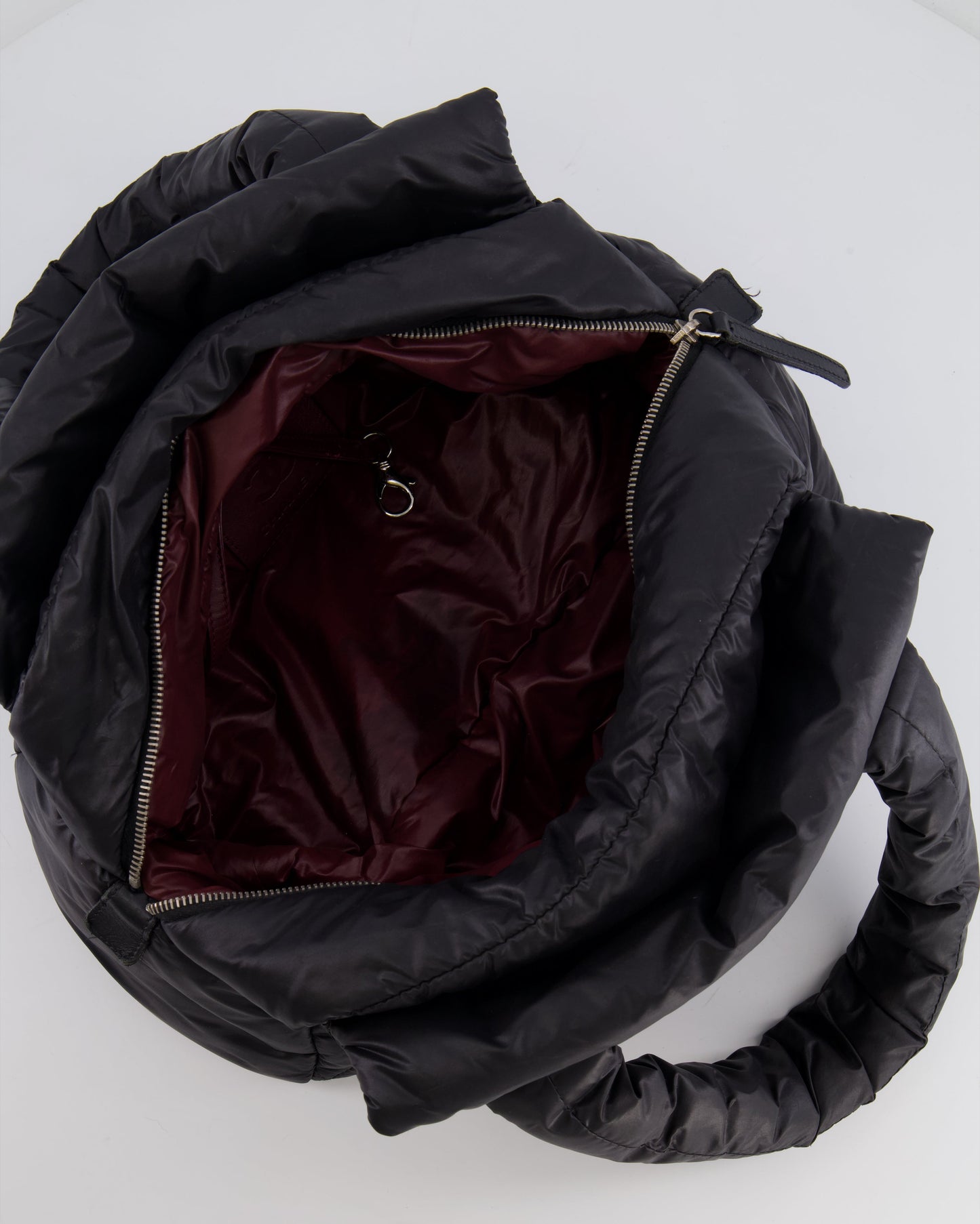 Chanel Black Coco Cocoon Bag in Nylon and Silver Hardware with Leather CC Details