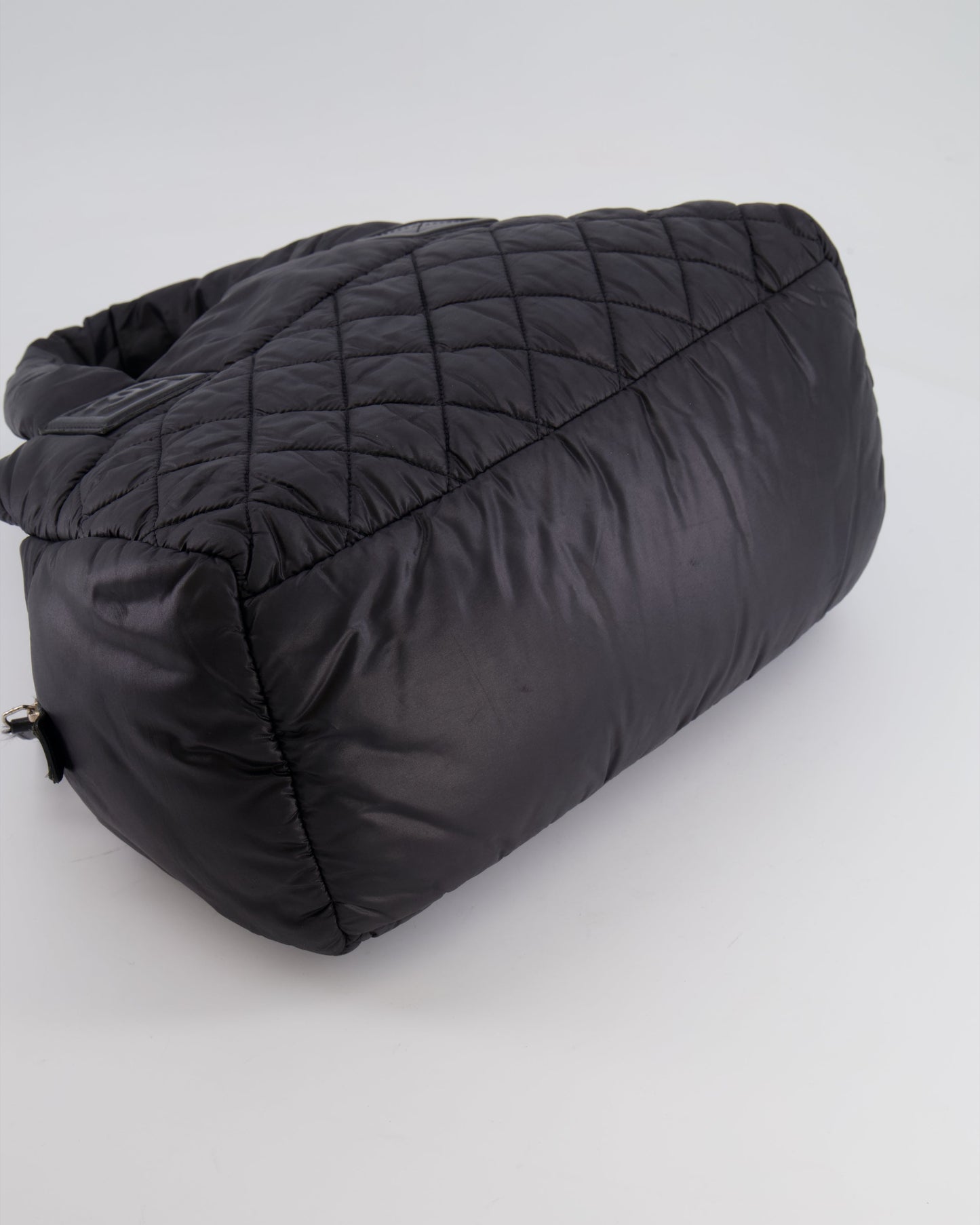 Chanel Black Coco Cocoon Bag in Nylon and Silver Hardware with Leather CC Details