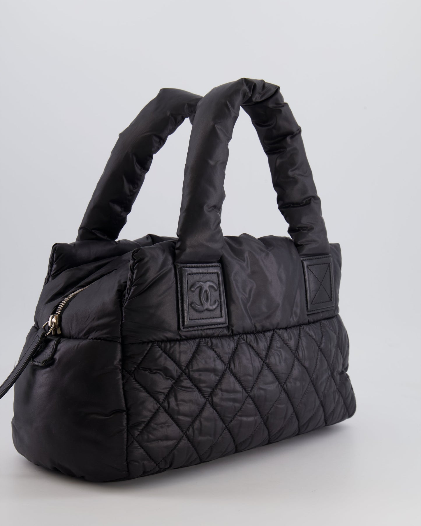 Chanel Black Coco Cocoon Bag in Nylon and Silver Hardware with Leather CC Details