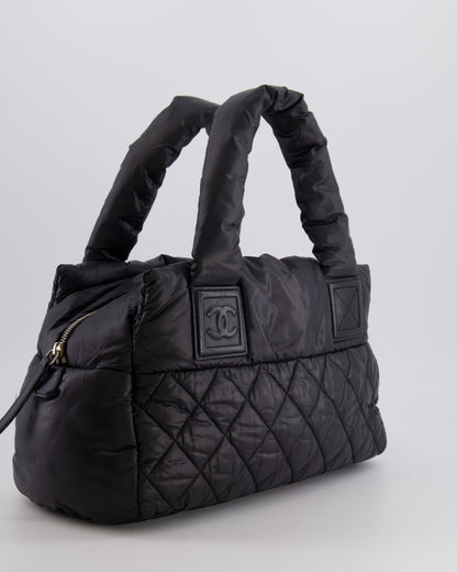 Chanel Black Coco Cocoon Bag in Nylon and Silver Hardware with Leather CC Details