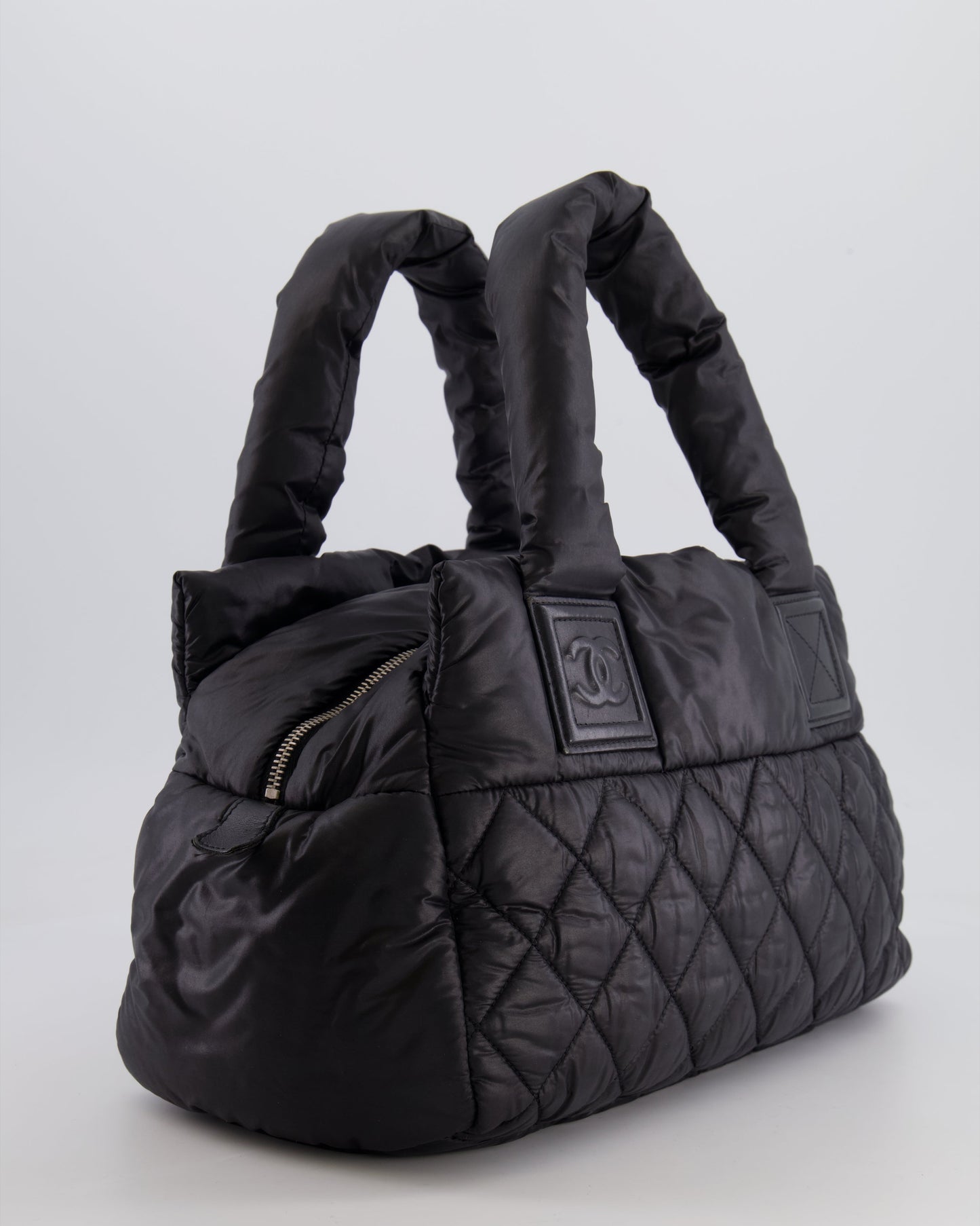 Chanel Black Coco Cocoon Bag in Nylon and Silver Hardware with Leather CC Details