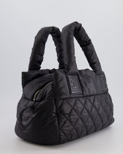 Chanel Black Coco Cocoon Bag in Nylon and Silver Hardware with Leather CC Details