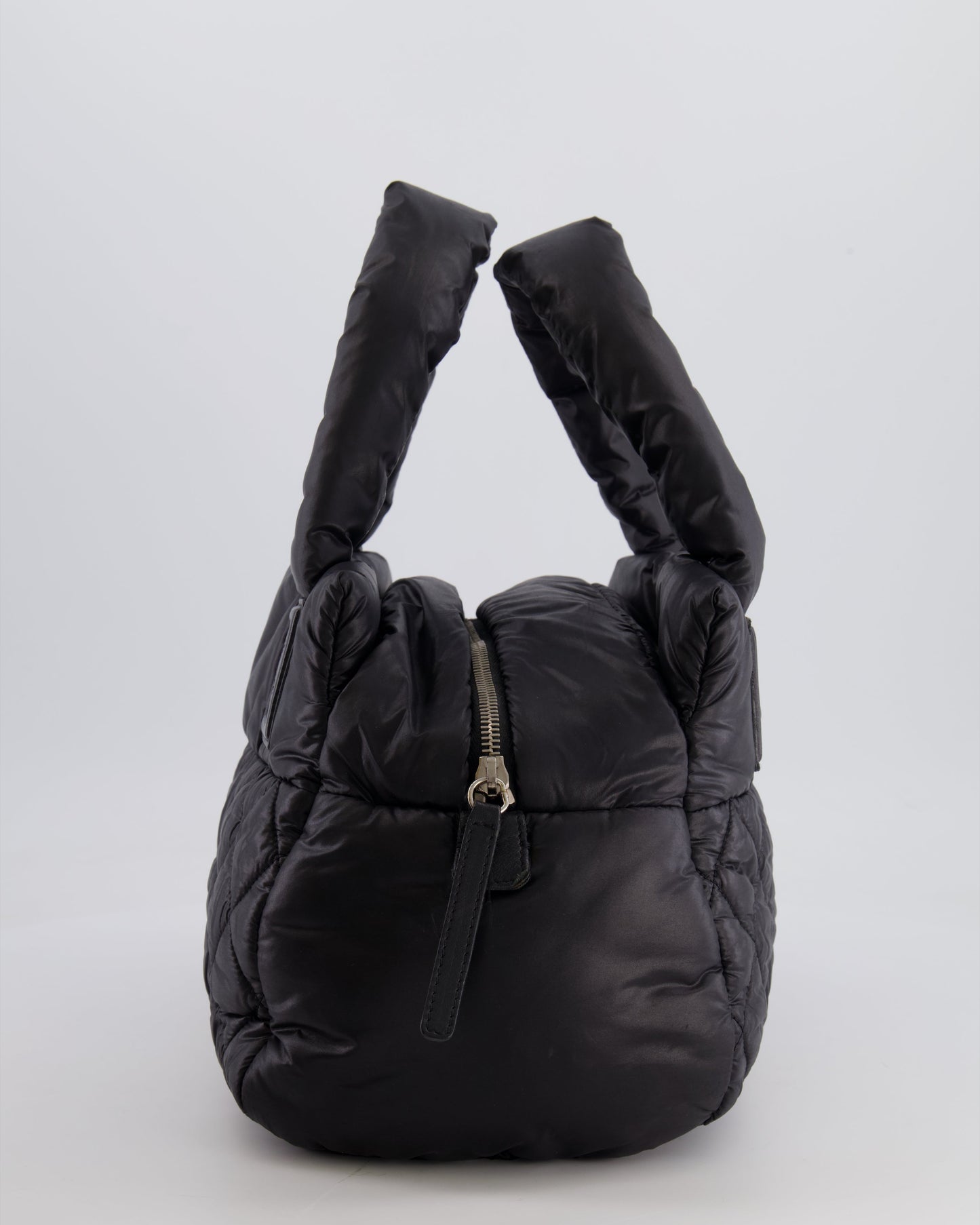 Chanel Black Coco Cocoon Bag in Nylon and Silver Hardware with Leather CC Details