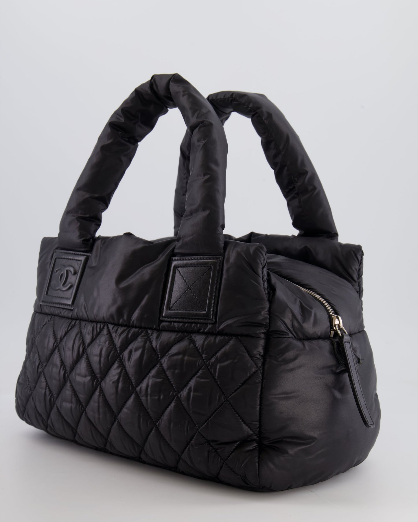 Chanel Black Coco Cocoon Bag in Nylon and Silver Hardware with Leather CC Details
