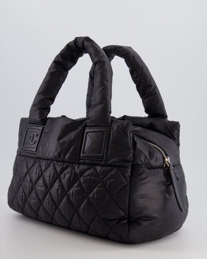 Chanel Black Coco Cocoon Bag in Nylon and Silver Hardware with Leather CC Details