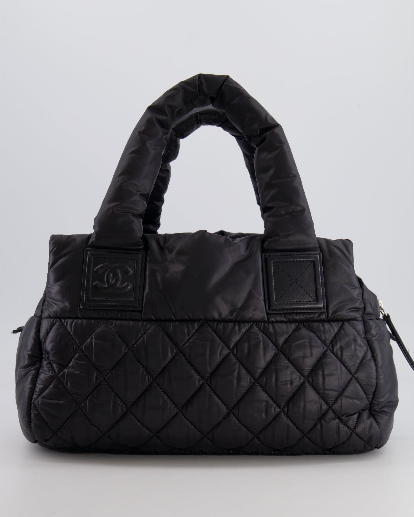 Chanel Black Coco Cocoon Bag in Nylon and Silver Hardware with Leather CC Details