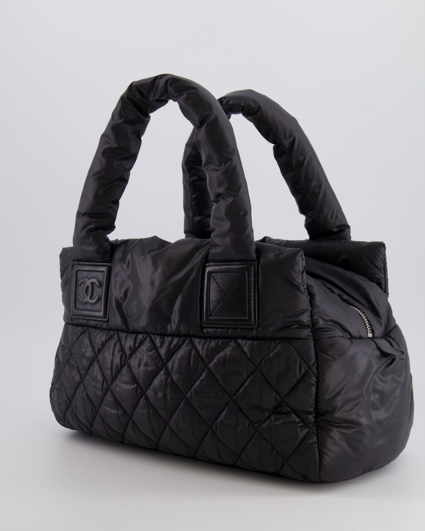 Chanel Black Coco Cocoon Bag in Nylon and Silver Hardware with Leather CC Details