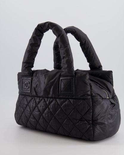 Chanel Black Coco Cocoon Bag in Nylon and Silver Hardware with Leather CC Details