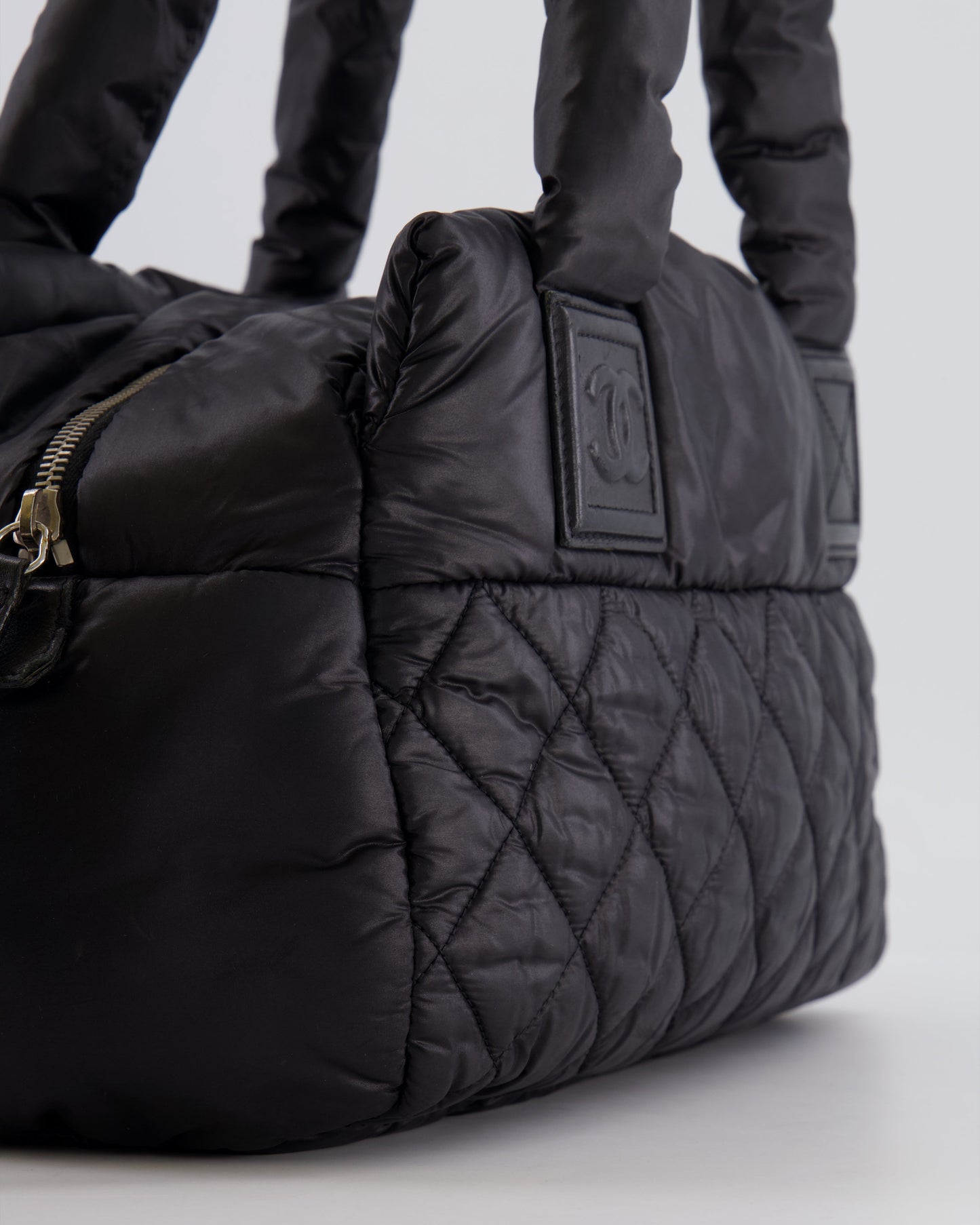 Chanel Black Coco Cocoon Bag in Nylon and Silver Hardware with Leather CC Details