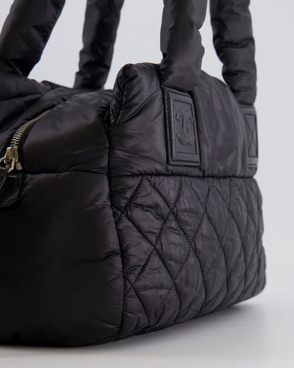 Chanel Black Coco Cocoon Bag in Nylon and Silver Hardware with Leather CC Details