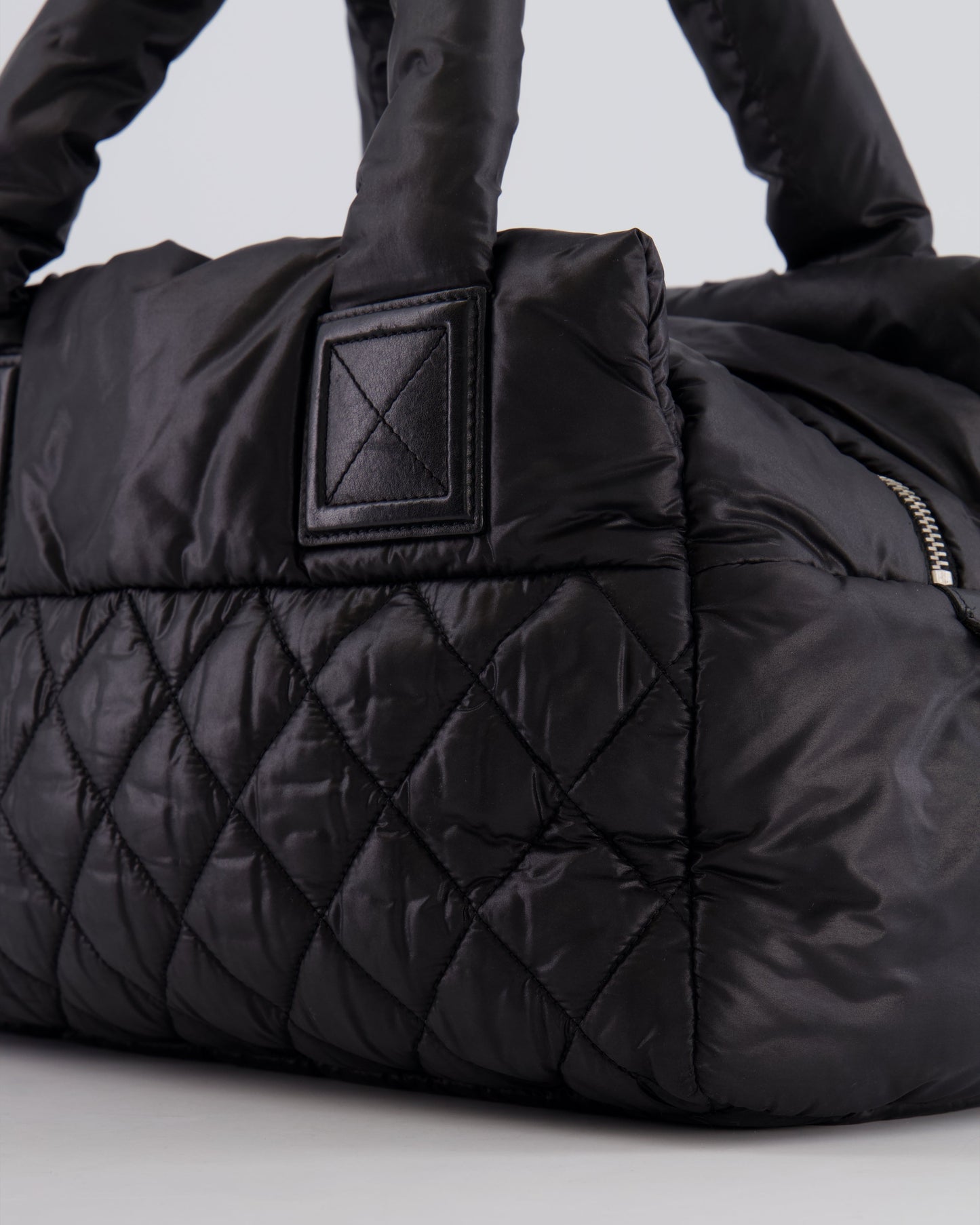 Chanel Black Coco Cocoon Bag in Nylon and Silver Hardware with Leather CC Details