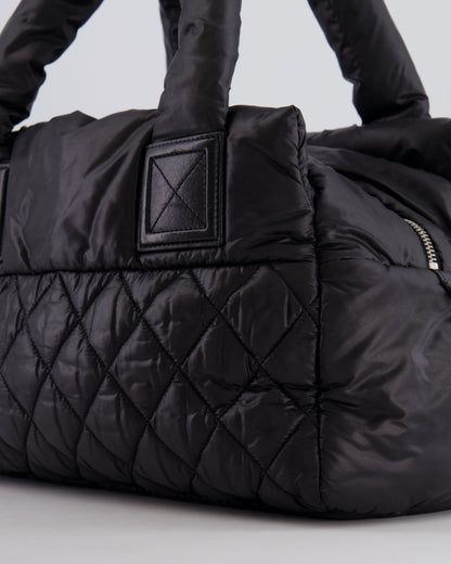 Chanel Black Coco Cocoon Bag in Nylon and Silver Hardware with Leather CC Details