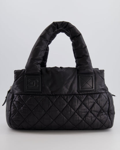 Chanel Black Coco Cocoon Bag in Nylon and Silver Hardware with Leather CC Details