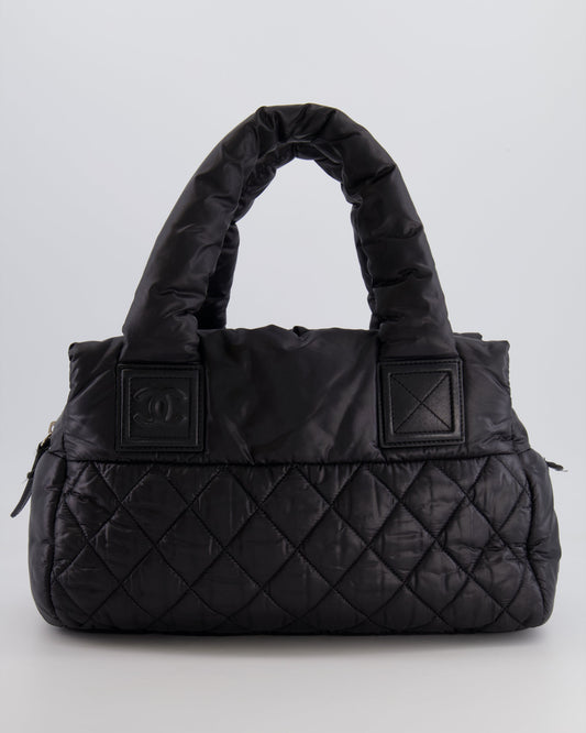 Chanel Black Coco Cocoon Bag in Nylon and Silver Hardware with Leather CC Details
