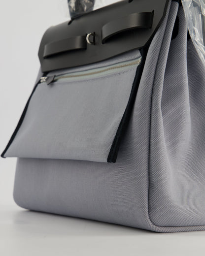 *HOT & NEW COLOUR* Hermès Herbag 31 Zip Bag in Gris Toile Officier Canvas, Noir Vache Hunter Leather with Palladium Hardware