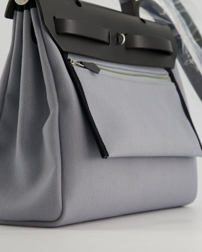 *HOT & NEW COLOUR* Hermès Herbag 31 Zip Bag in Gris Toile Officier Canvas, Noir Vache Hunter Leather with Palladium Hardware