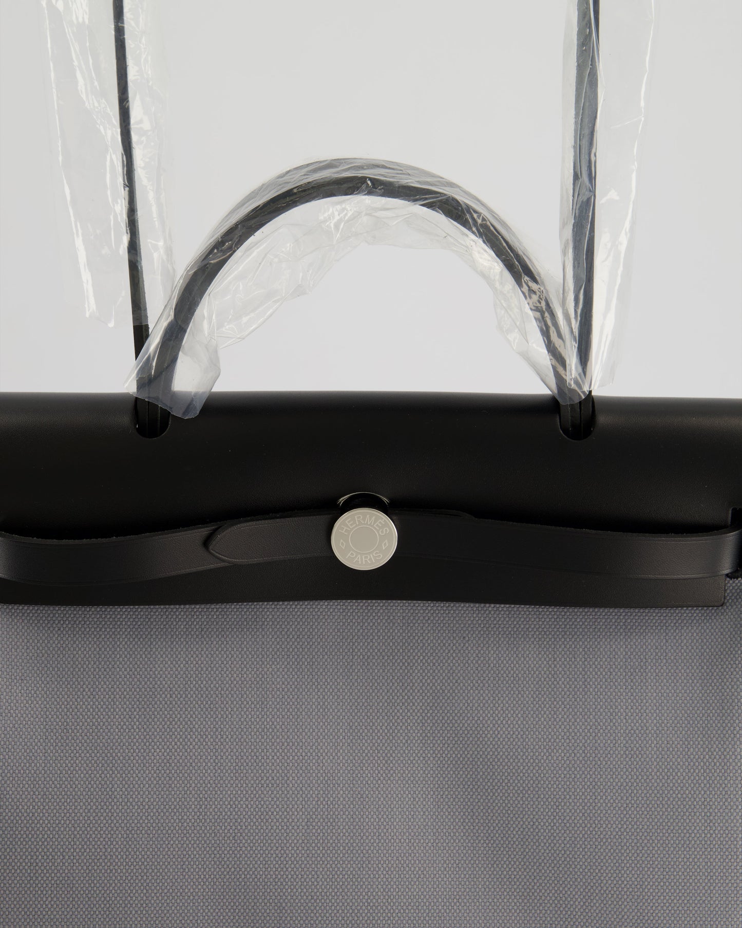 *HOT & NEW COLOUR* Hermès Herbag 31 Zip Bag in Gris Toile Officier Canvas, Noir Vache Hunter Leather with Palladium Hardware