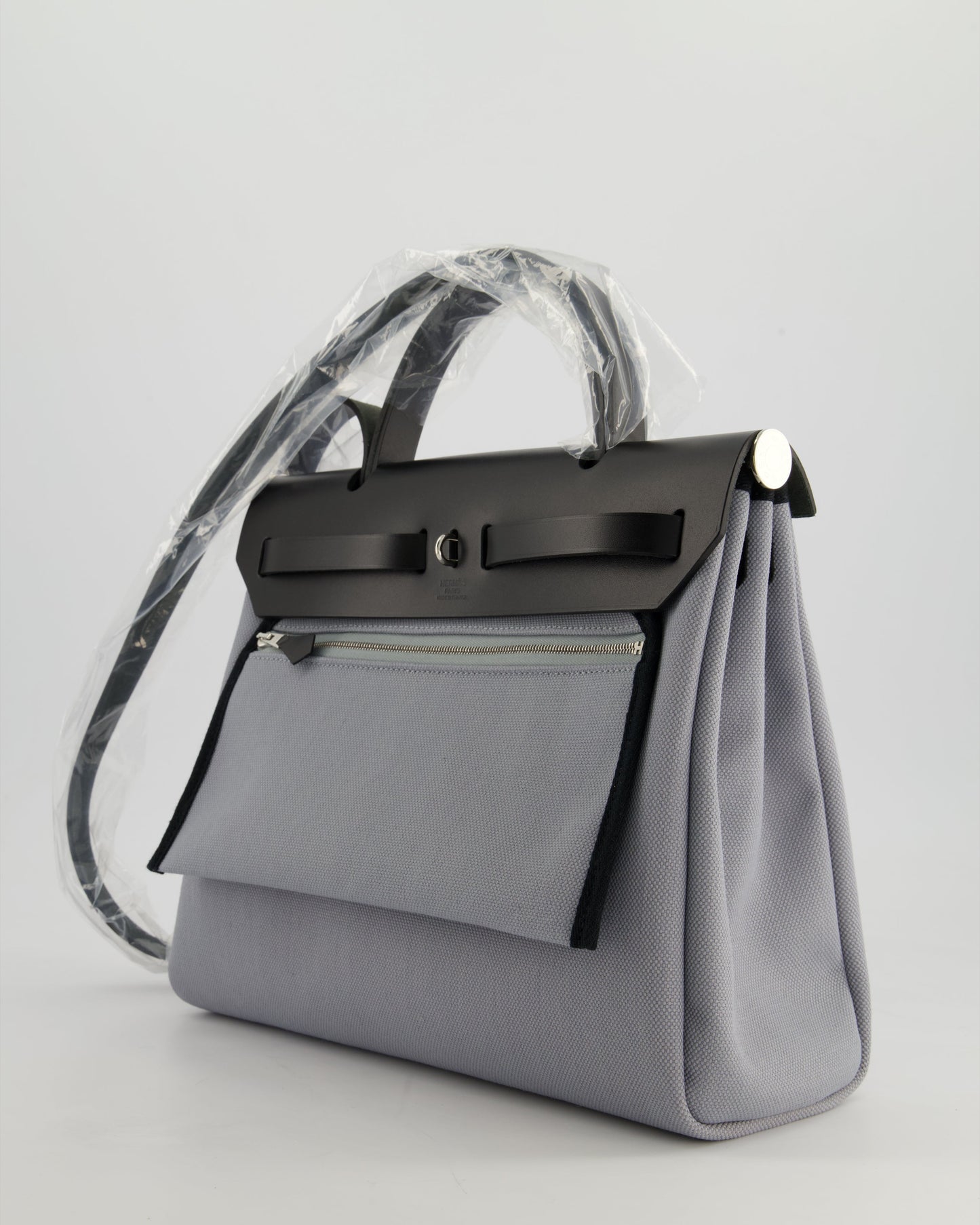 *HOT & NEW COLOUR* Hermès Herbag 31 Zip Bag in Gris Toile Officier Canvas, Noir Vache Hunter Leather with Palladium Hardware