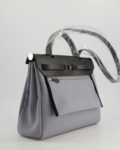 *HOT & NEW COLOUR* Hermès Herbag 31 Zip Bag in Gris Toile Officier Canvas, Noir Vache Hunter Leather with Palladium Hardware
