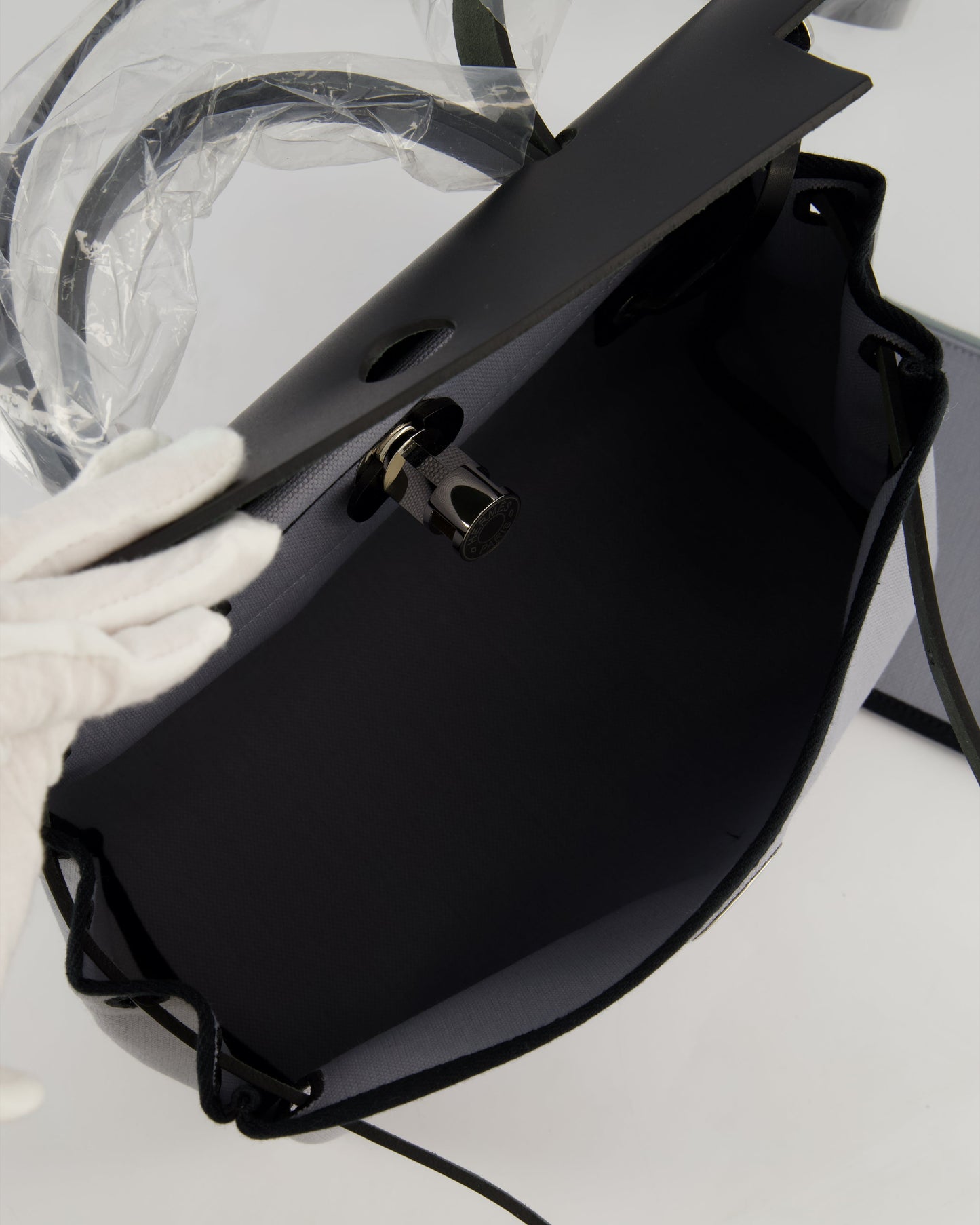 *HOT & NEW COLOUR* Hermès Herbag 31 Zip Bag in Gris Toile Officier Canvas, Noir Vache Hunter Leather with Palladium Hardware