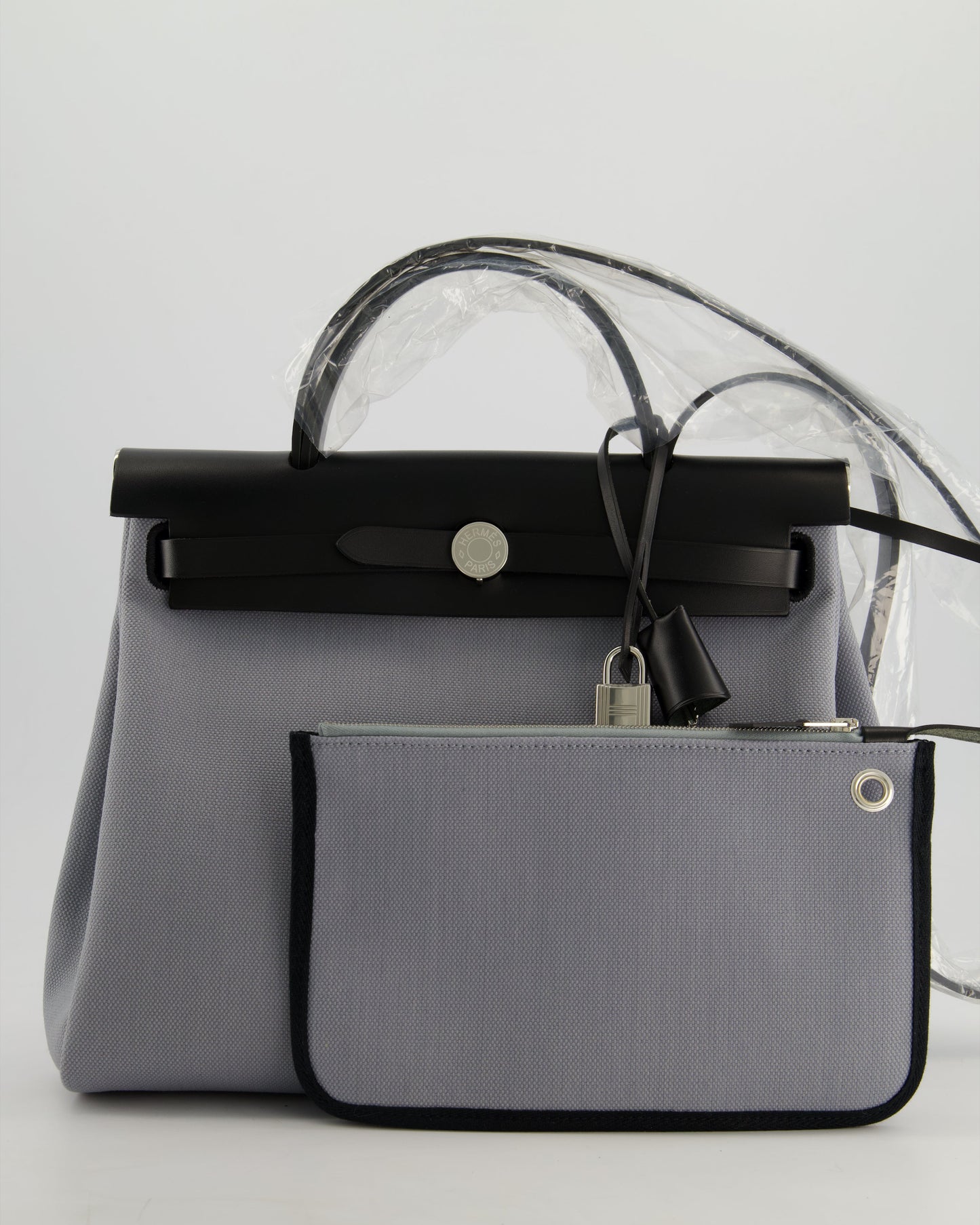 *HOT & NEW COLOUR* Hermès Herbag 31 Zip Bag in Gris Toile Officier Canvas, Noir Vache Hunter Leather with Palladium Hardware