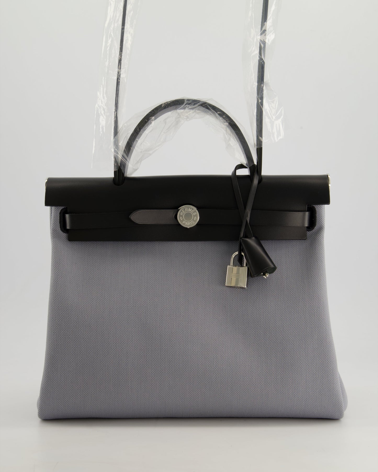 *HOT & NEW COLOUR* Hermès Herbag 31 Zip Bag in Gris Toile Officier Canvas, Noir Vache Hunter Leather with Palladium Hardware