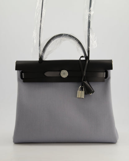 *HOT & NEW COLOUR* Hermès Herbag 31 Zip Bag in Gris Toile Officier Canvas, Noir Vache Hunter Leather with Palladium Hardware
