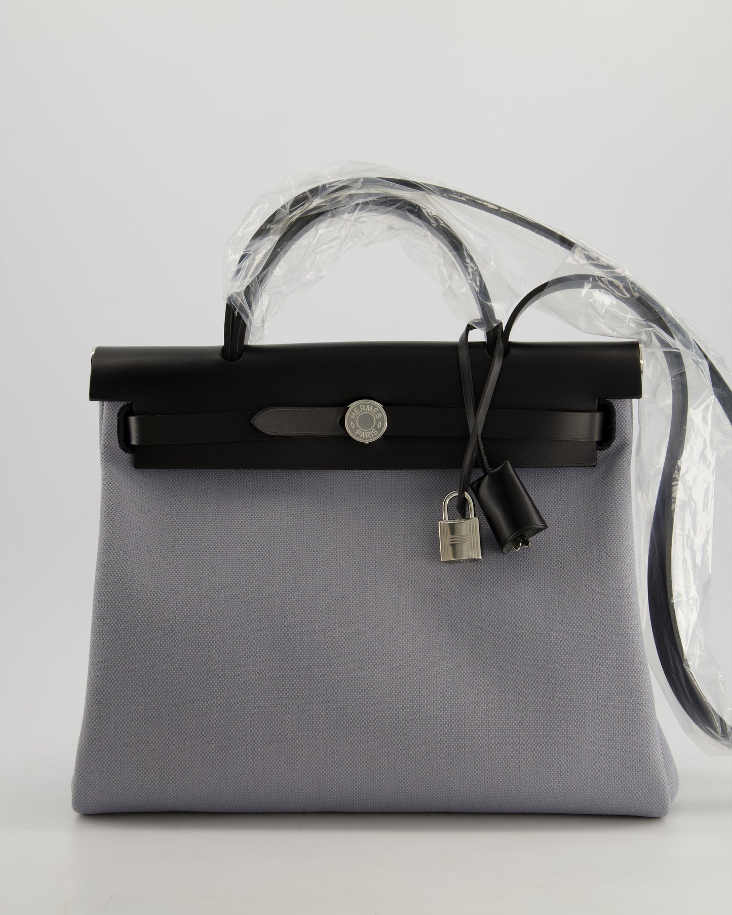 *HOT & NEW COLOUR* Hermès Herbag 31 Zip Bag in Gris Toile Officier Canvas, Noir Vache Hunter Leather with Palladium Hardware