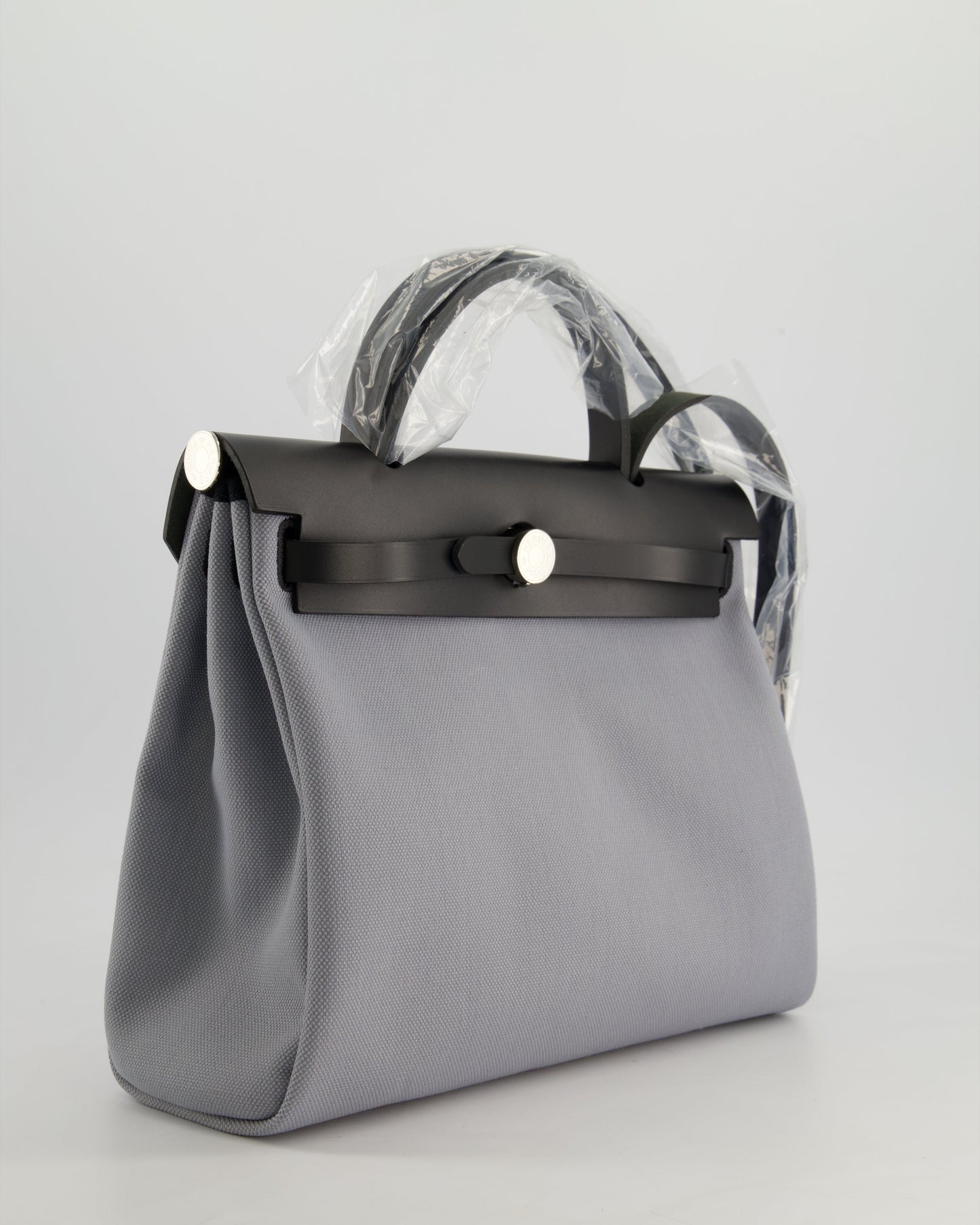 *HOT & NEW COLOUR* Hermès Herbag 31 Zip Bag in Gris Toile Officier Canvas, Noir Vache Hunter Leather with Palladium Hardware