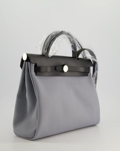 *HOT & NEW COLOUR* Hermès Herbag 31 Zip Bag in Gris Toile Officier Canvas, Noir Vache Hunter Leather with Palladium Hardware