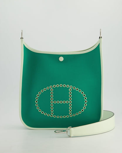 *NEW STYLE* Hermes Neo Evelyne 29cm in Menthe Canvas, Bleu Azteque Interior & Vert Fizz Swift Leather with Palladium Hardware